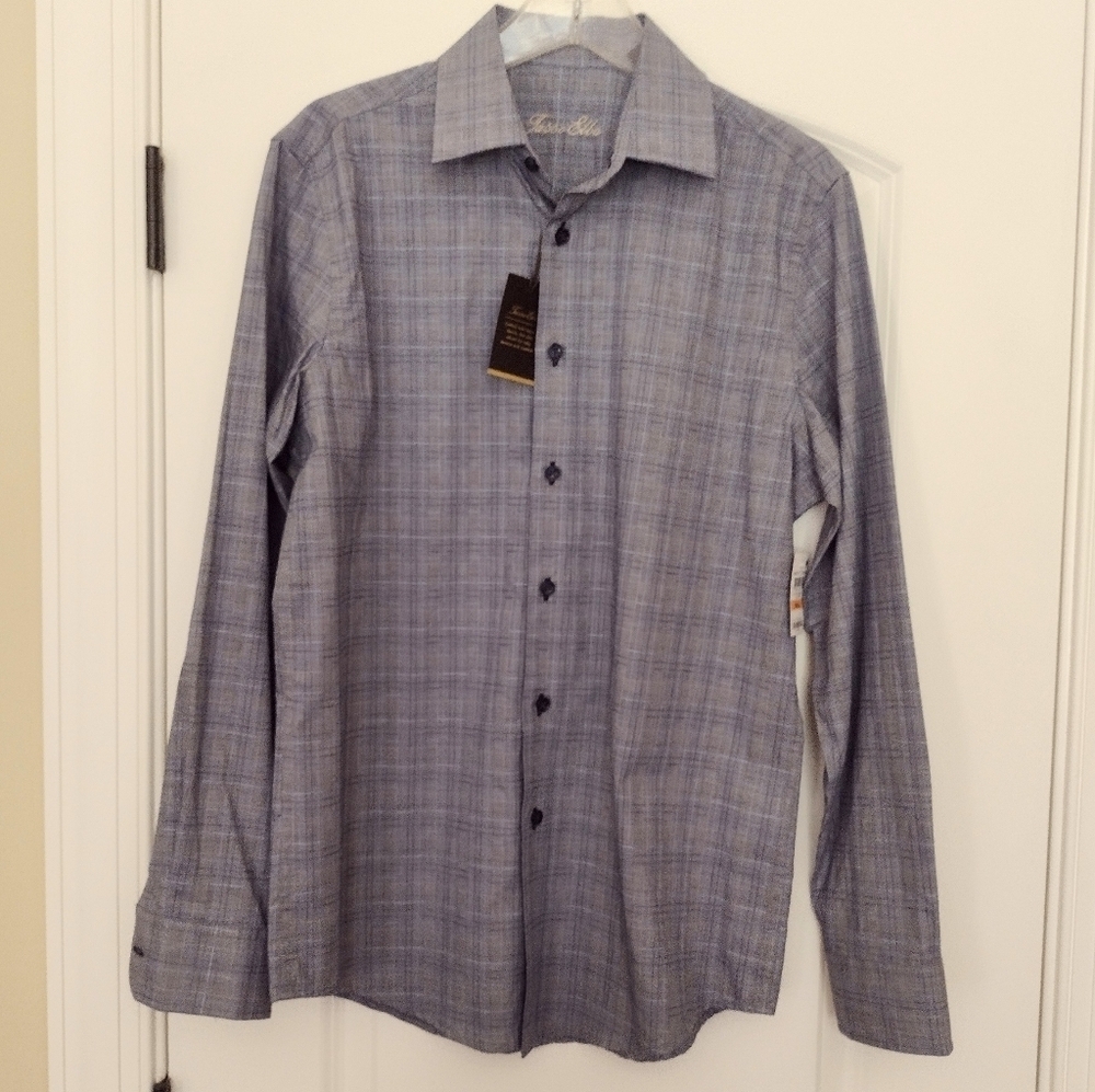 NWT Tasso Elba Men's Long Sleeve Plaid 100% Cotton Shirt Sz S